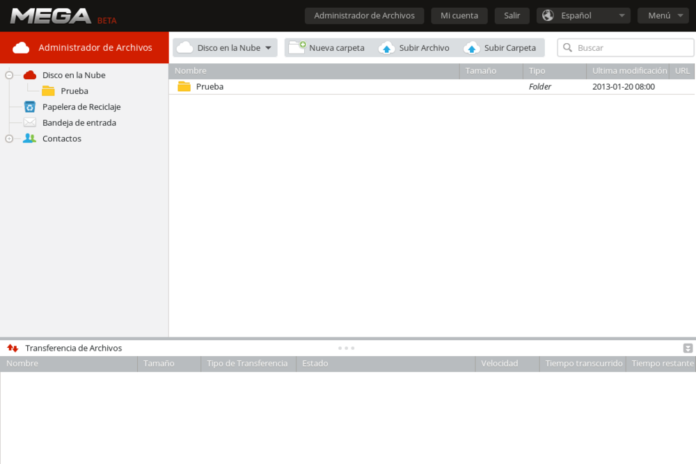 Plataforma en la nube: MEGA