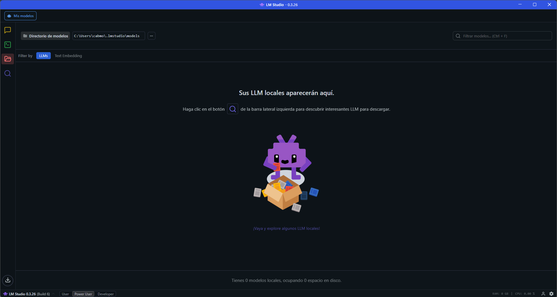 Interfaz de LM Studio