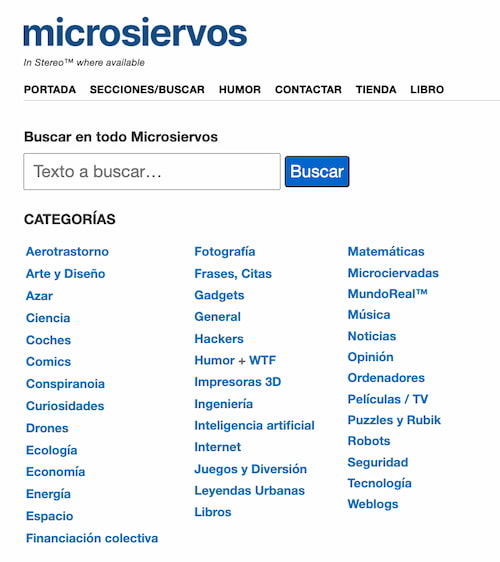 La nueva página de secciones / categorías