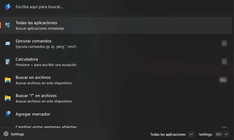 Función de paleta de comandso