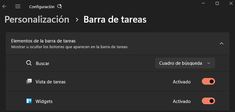 Opciones barra de tareas