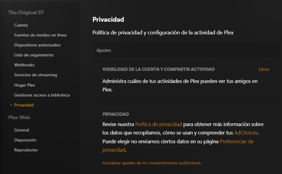 Visibilidad de la cuenta