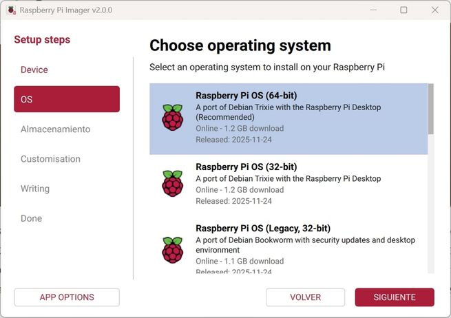 Paso de configuración avanzada en Raspberry Pi Imager 2.0, con opciones para SSH y red.