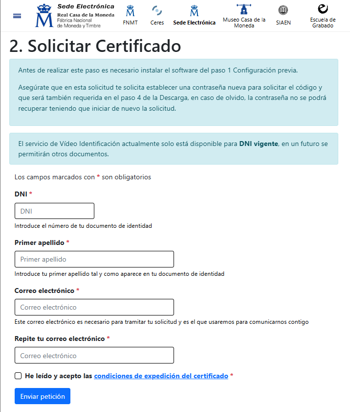 Solicitud del certificado digital