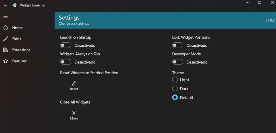 configuración Widget Launcher