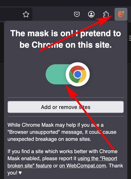 boton de mask chrome Firefox