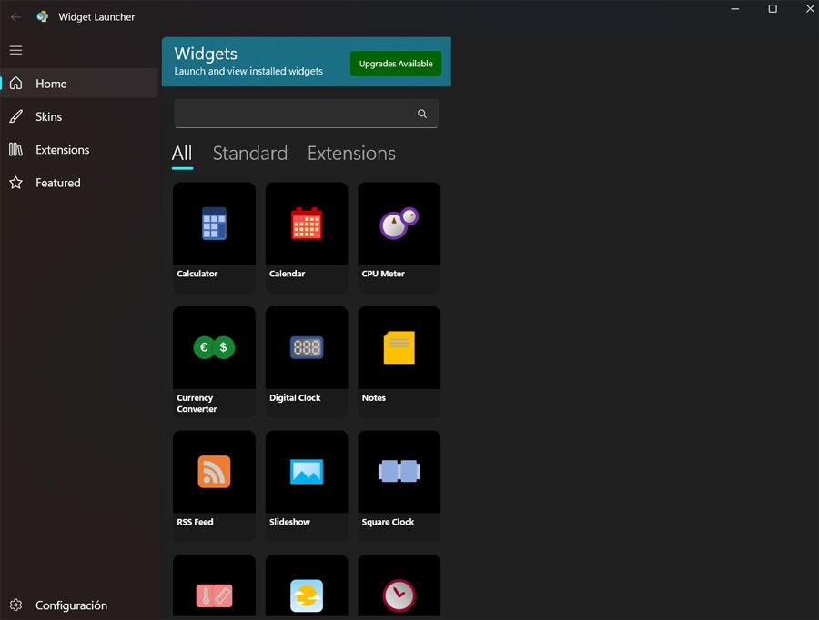 interfaz Widget Launcher