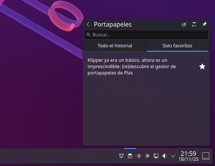 Klipper, el gestor de portapapeles de KDE