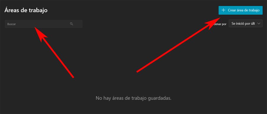 listado áreas de trabajo