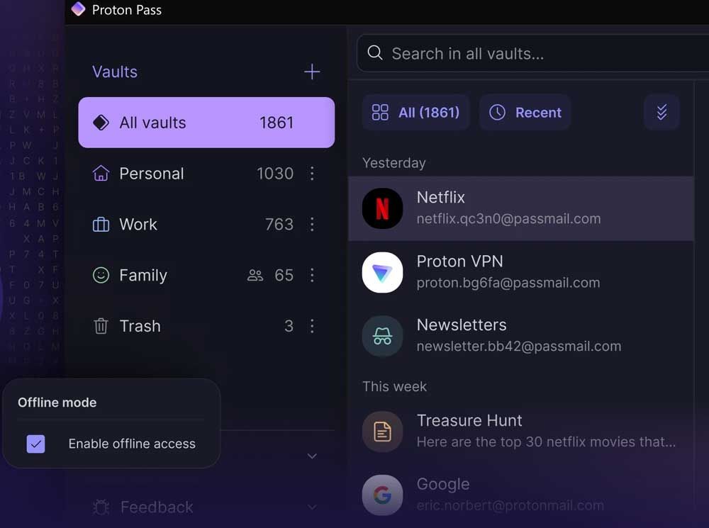 Interfaz de Proton Pass