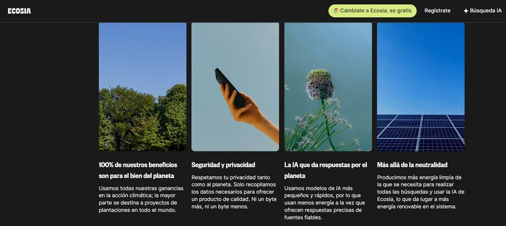 Hitos de Ecosia anunciados en su propia web oficial