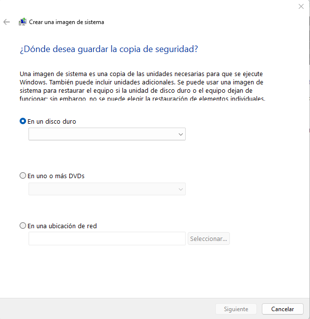 Soporte final para copia de seguridad de Windows