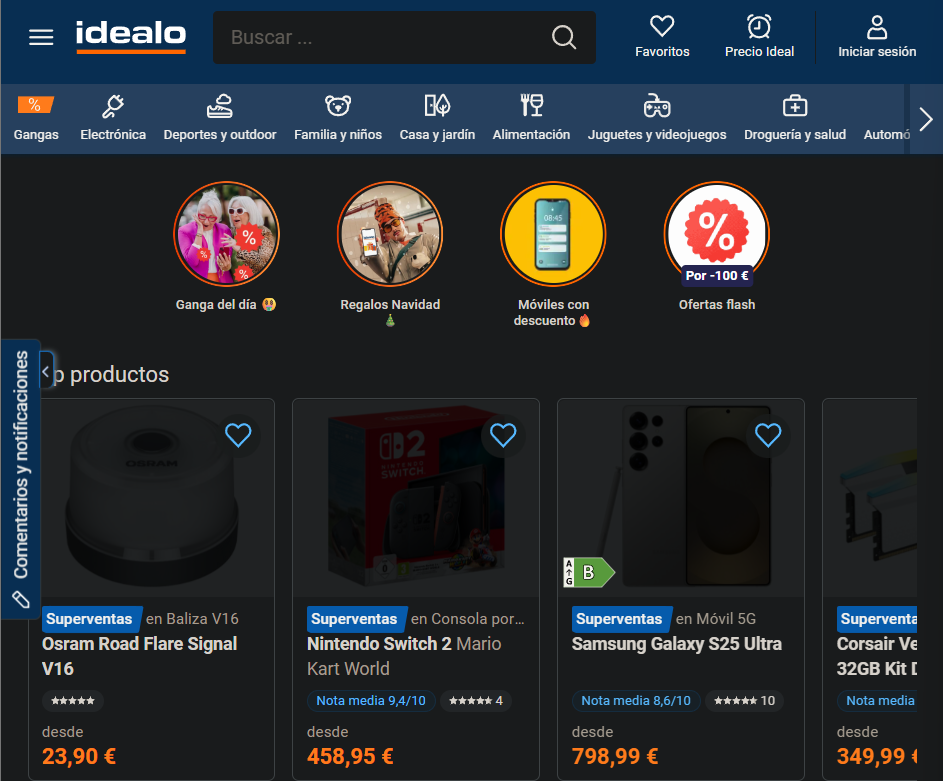 Interfaz de compra de Idealo