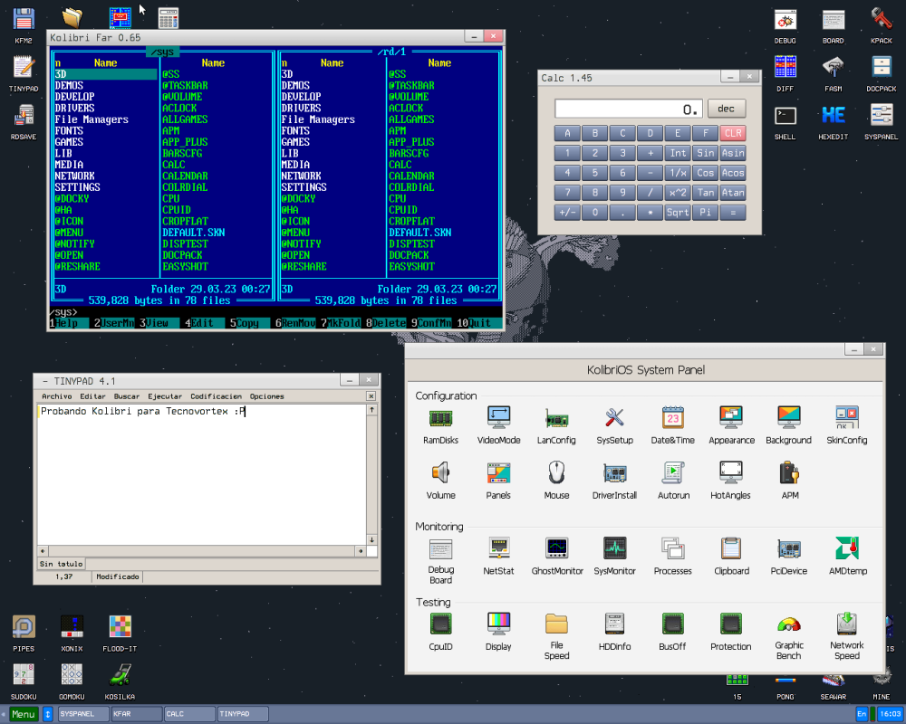 Interfaz de SO alternativo KolibriOS