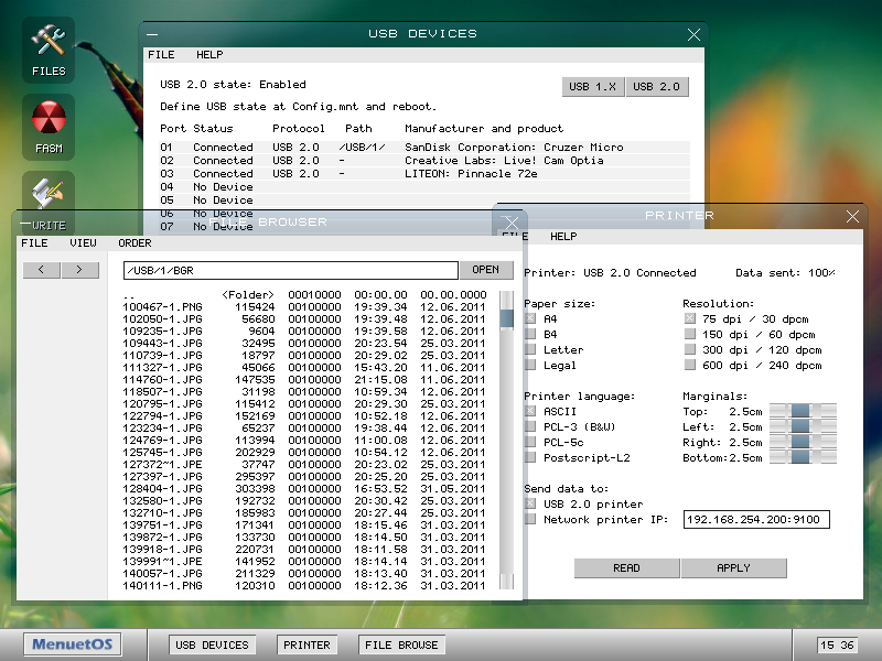 Interfaz de sistema operativo MenuetOS