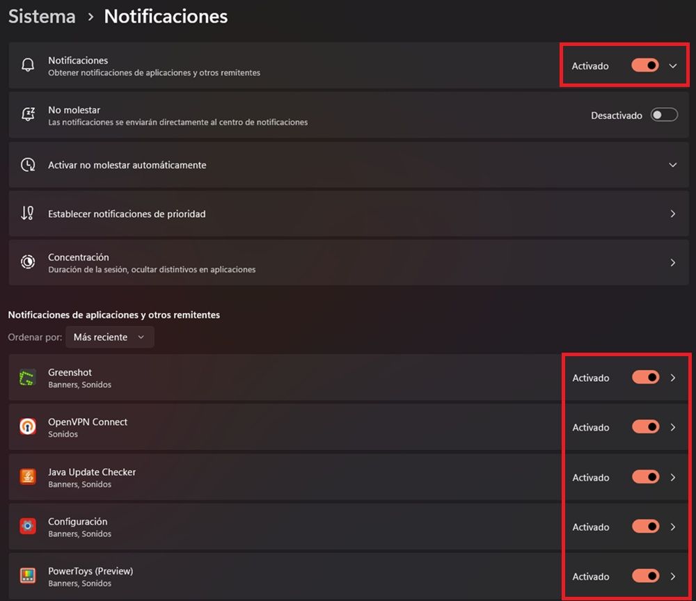 Centro de notificaciones