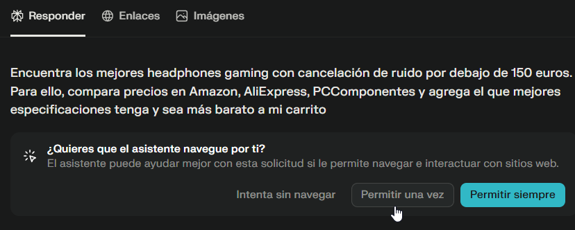 Solicitud de permisos por parte de Perplexity Comet para comenzar a trabajar de manera autónoma.