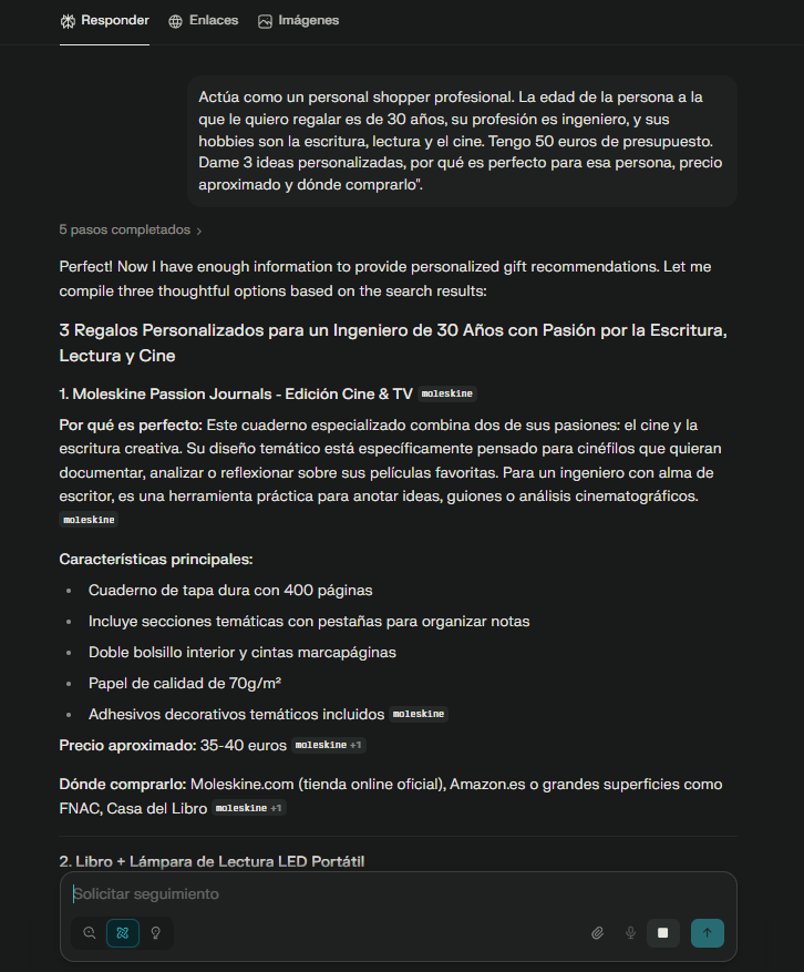 Prompt especificado en la noticia para copiar y pegar en Perplexity junto a la respuesta