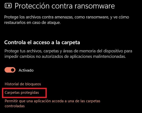 Activar la protección contra ransomware