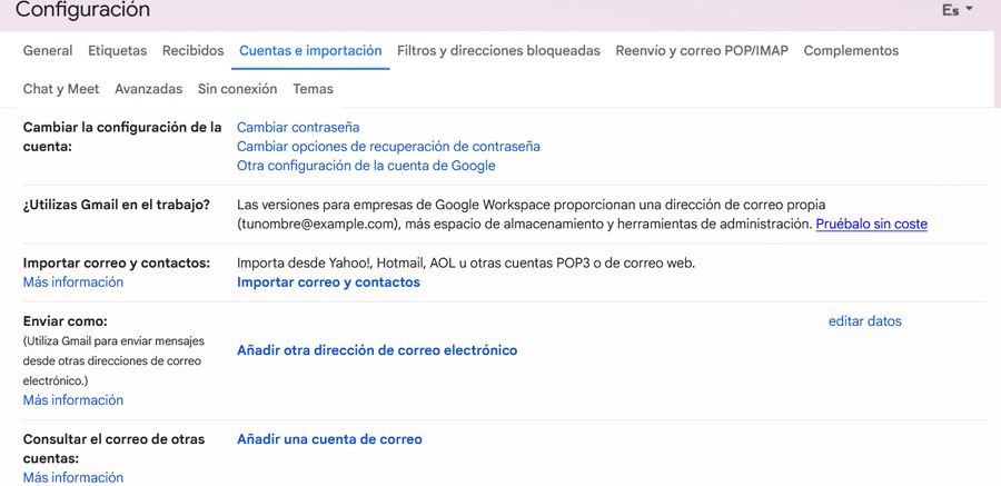 configuracion gmail