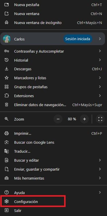 Opciones de Google Chrome