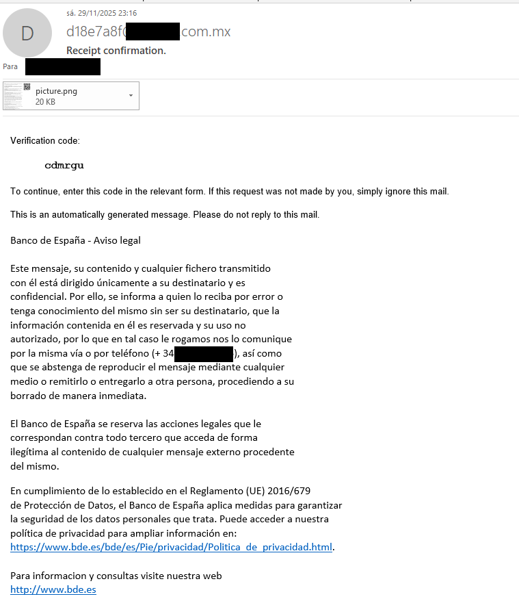 Correo fraudulento supuestamente redactado por el Banco de España, caso real.