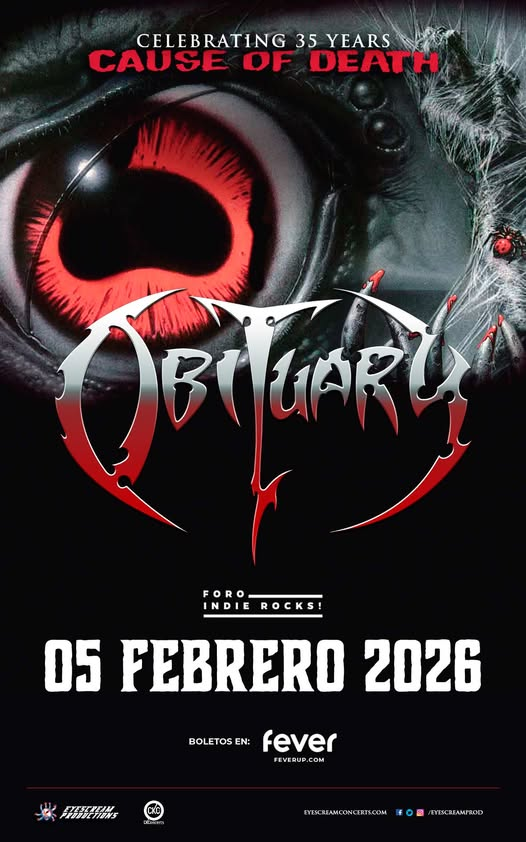 Obituary regresa a CDMX con el álbum completo Cause of Death en 2026