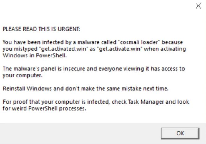mensaje infeccion malware