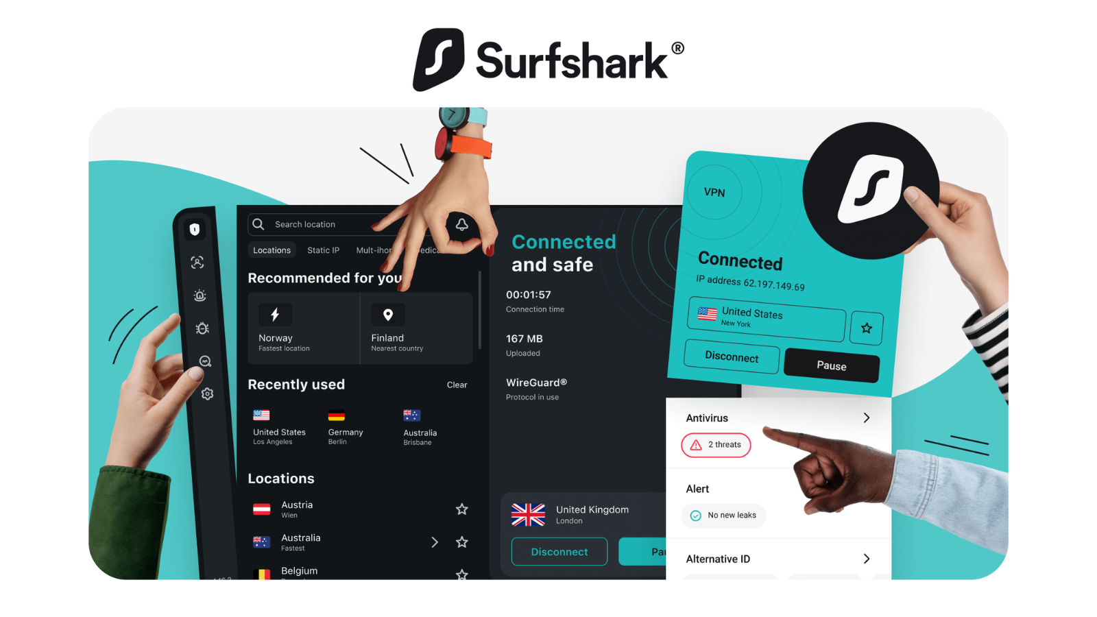 Interfaz de la app de Surfshark