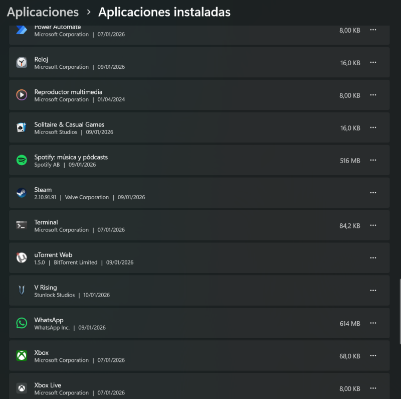Apps instaladas en Windows 11.