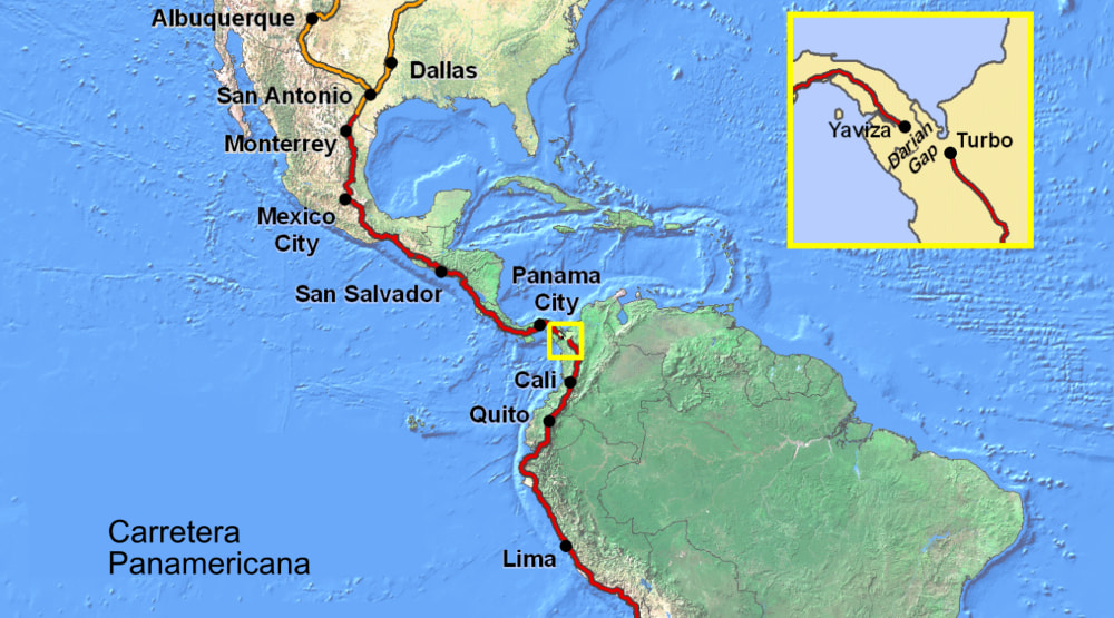 Por aquí no Recorte de un mapa de la carretera centrado en la zona entre Colombia y Panamá