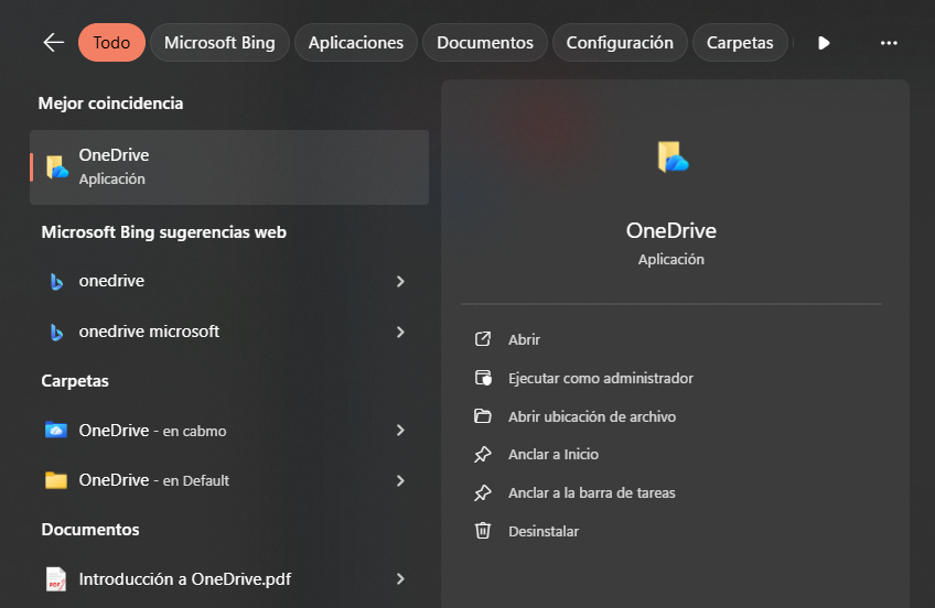 Proceso para eliminar OneDrive