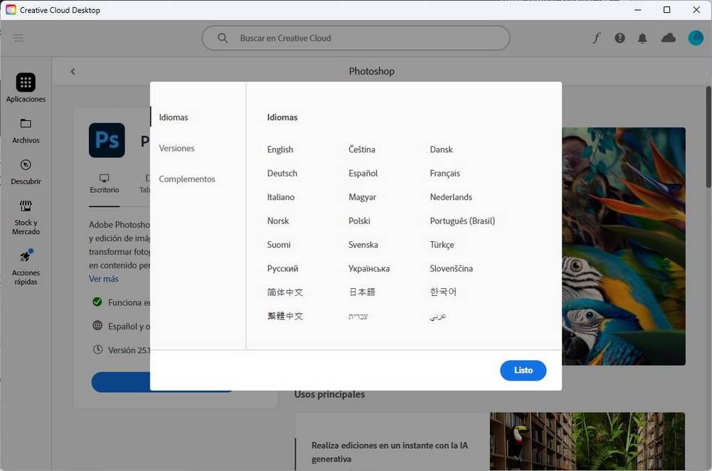 Idiomas Photoshop Adobe Creative Cloud