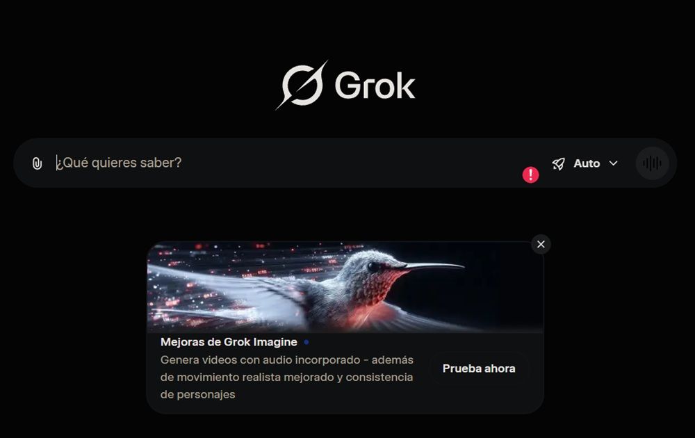 Interfaz web de la IA Grok a través de su plataforma de chatbot completa