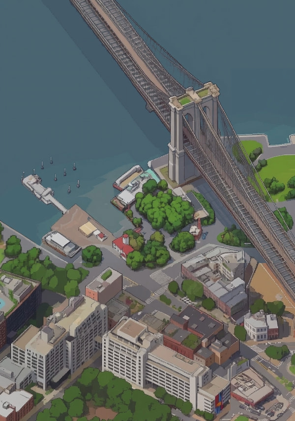 Una gigantesca imagen de la ciudad de Nueva York al estilo isométrico