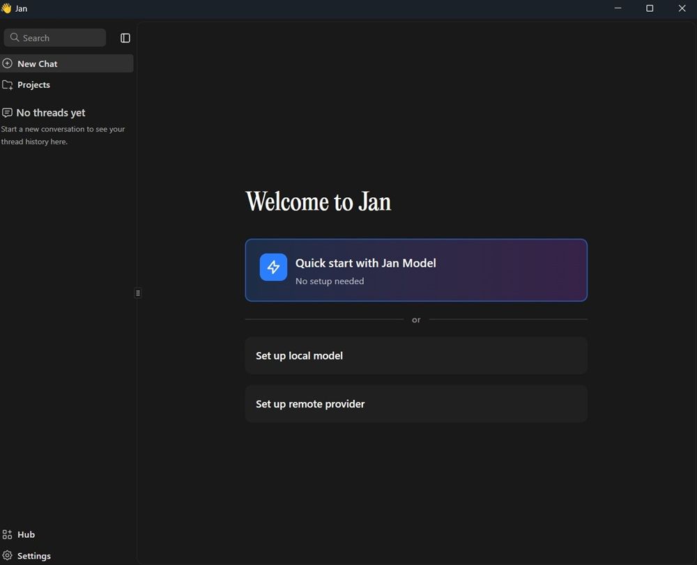 Interfaz inicial de Jan AI