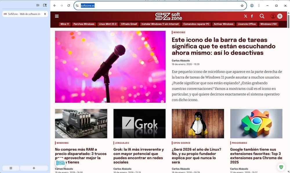 Imagen del panel de pestañas verticales de Google Chrome beta, un panel fijo e incómodo.