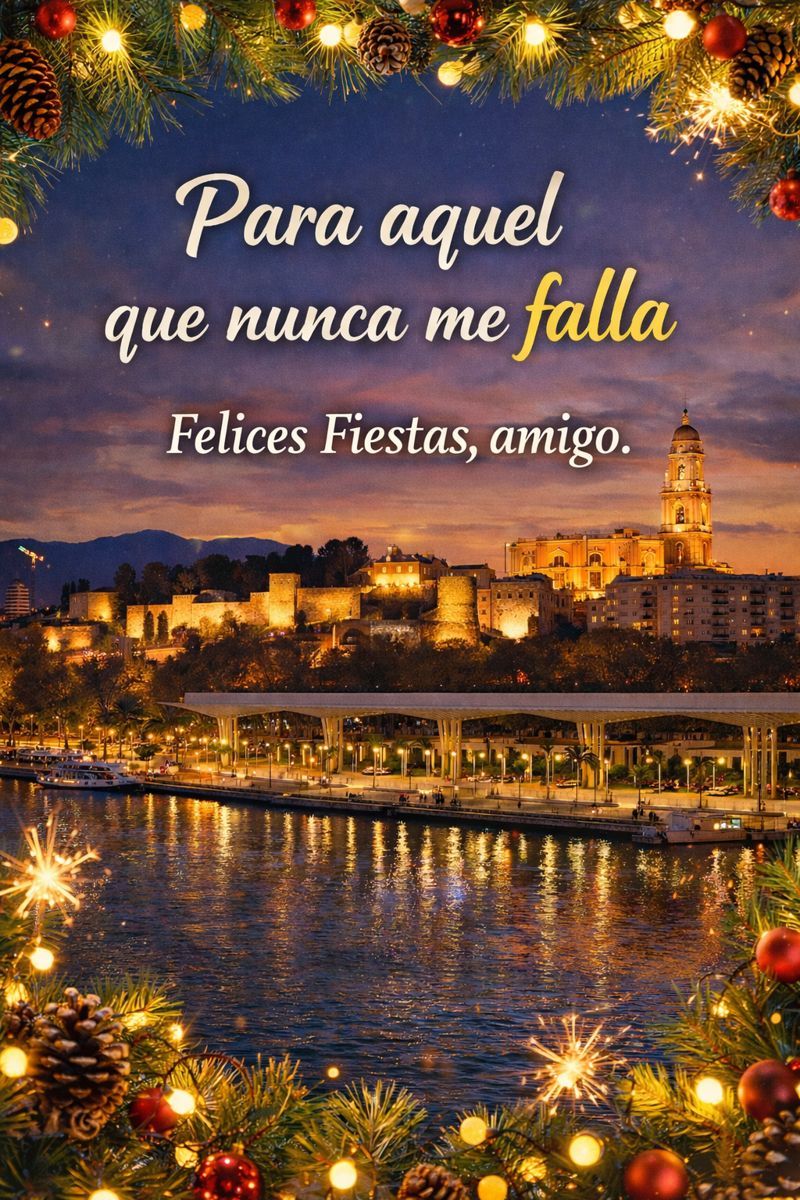 Postal para amigo con fondo de pantalla inspirado en la ciudad de Málaga