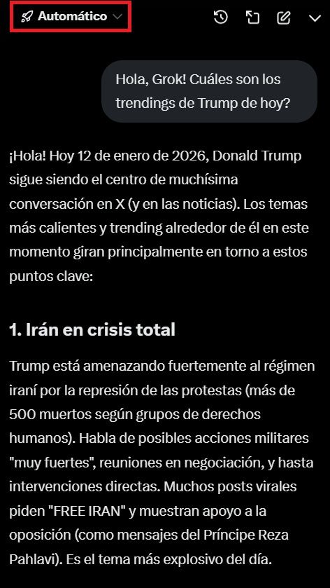 Respuesta de Grok a temas en tendencia sobre Donald Trump
