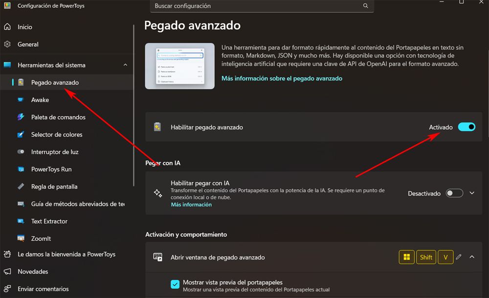 activar pegado powertoys