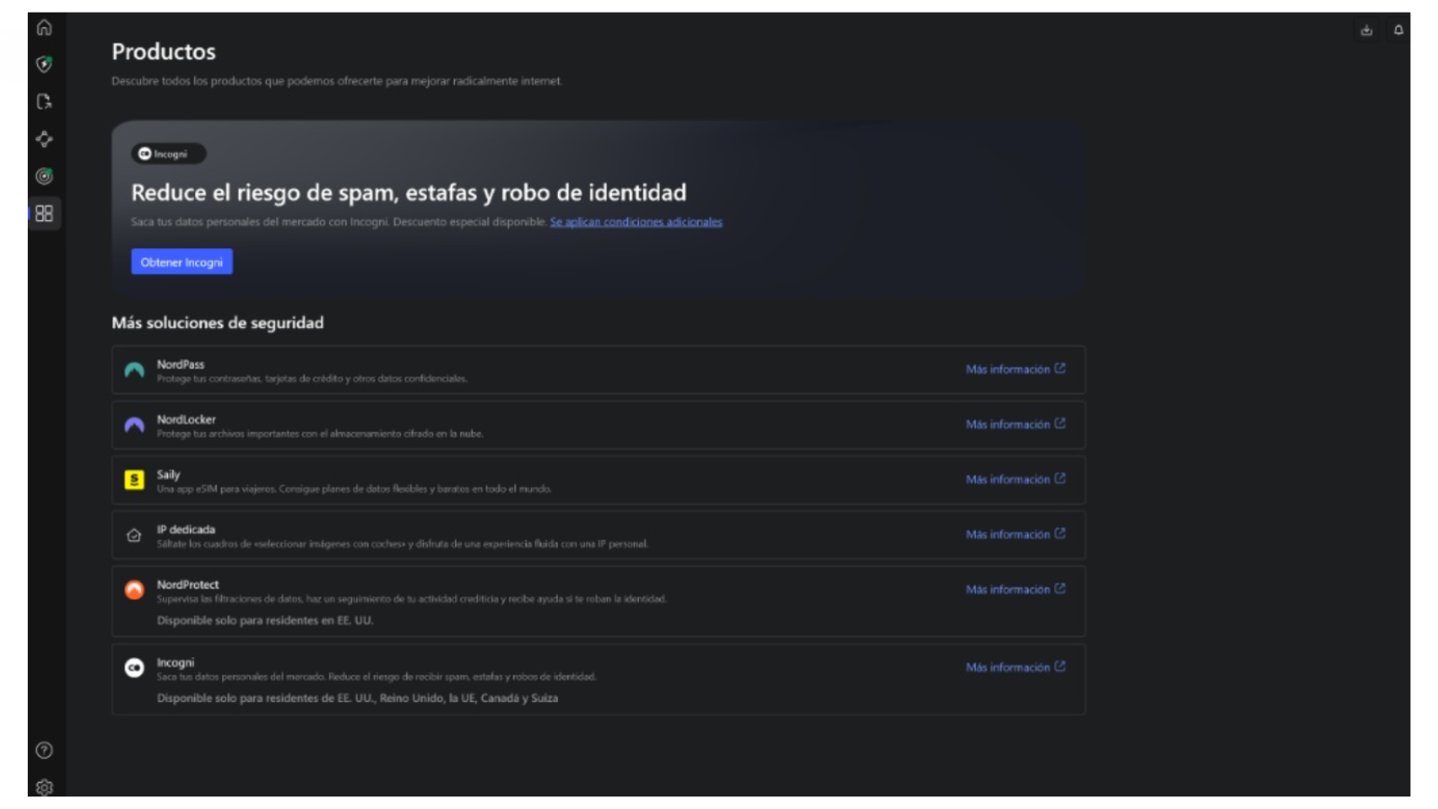 Interfaz de NordVPN en PC