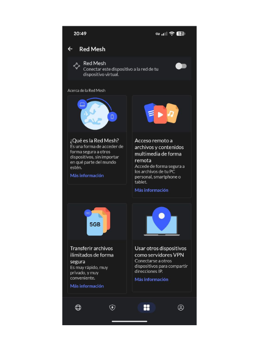 Interfaz de NordVPN en smartphones