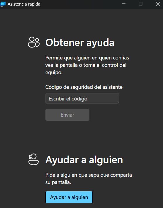 Aplicación integrada de Windows llamada Asistencia Rápida.