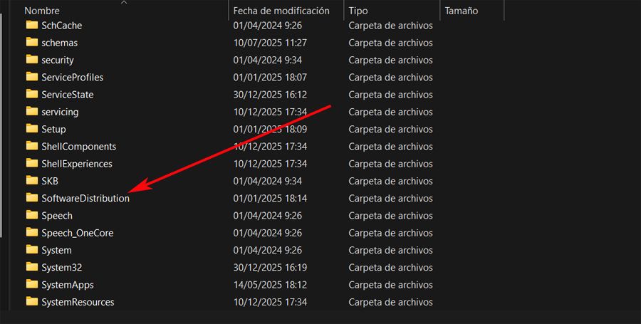 carpeta actualizaciones Windows