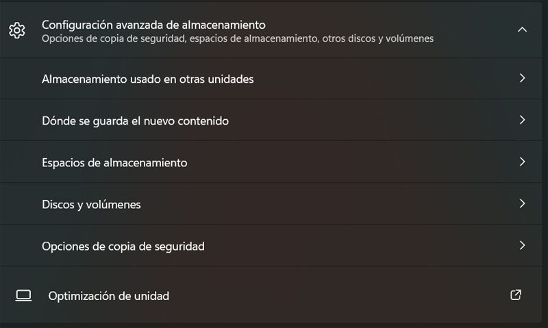 configuracion avanzada almacenamiento