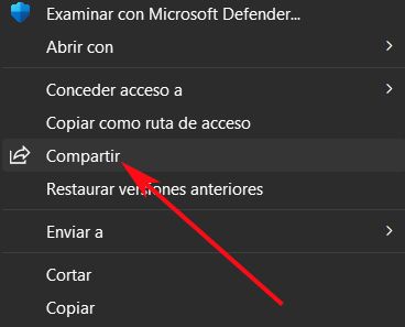 Nueva función para compartir en Windows 11 que aparece en el menú contextual.