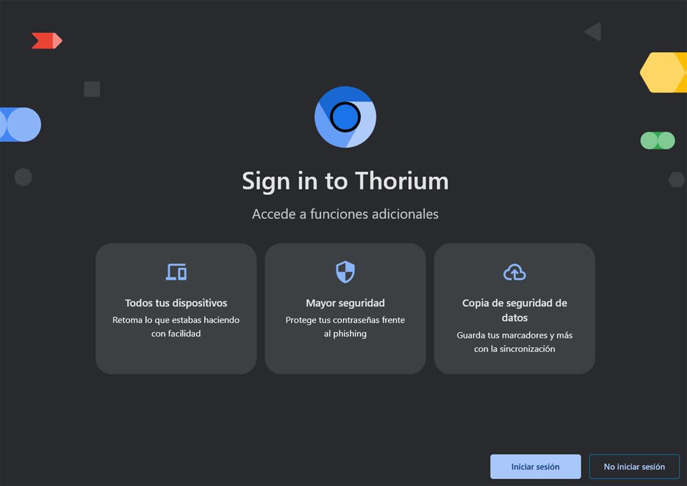 Inicio de sesión y creación de usuario en el navegador de código abierto Thorium.
