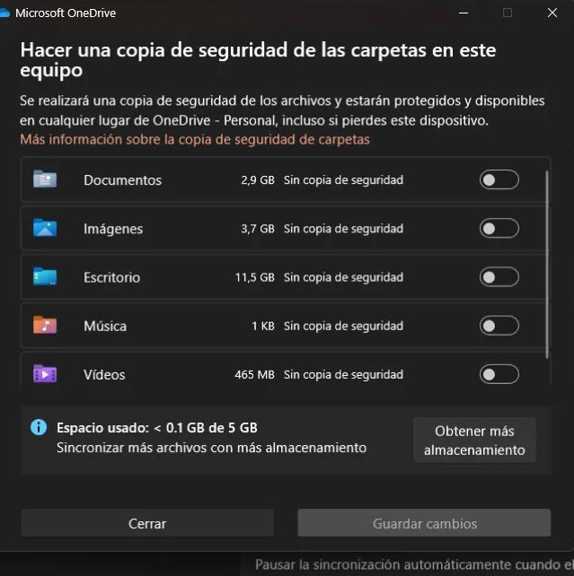 Interfaz de la app OneDrive