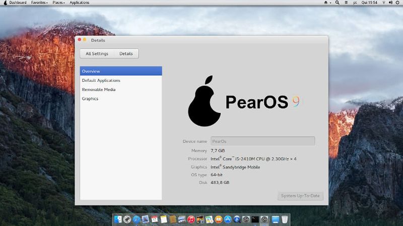 Interfaz principal del escritorio KDE con asepcto de macOS del Linux pearOS.