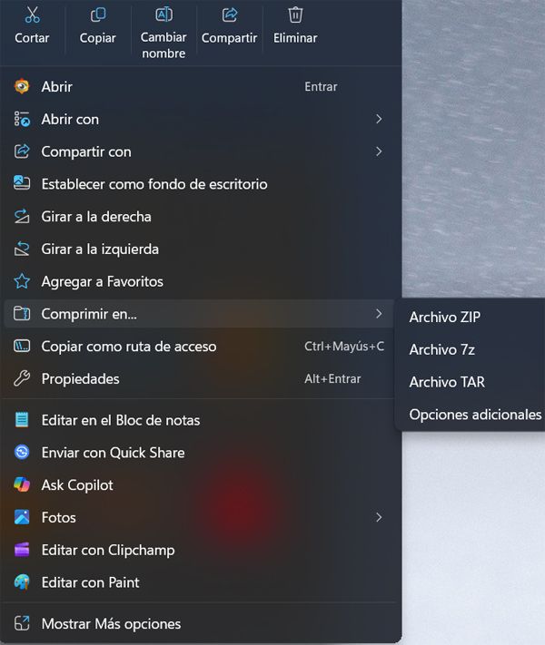 menu contextual Windows